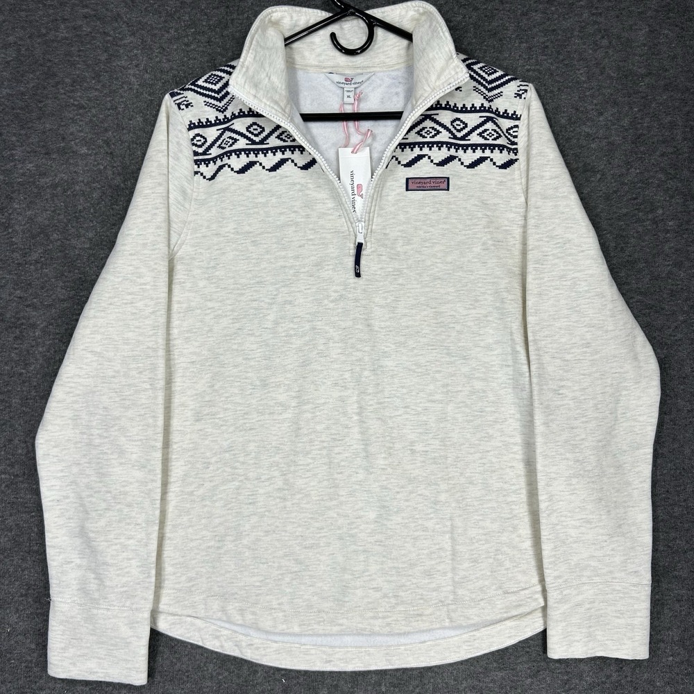 Vineyard Vines Fair Isle Brushed Terry Shep Shirt Womens XL Marshmellow Heather